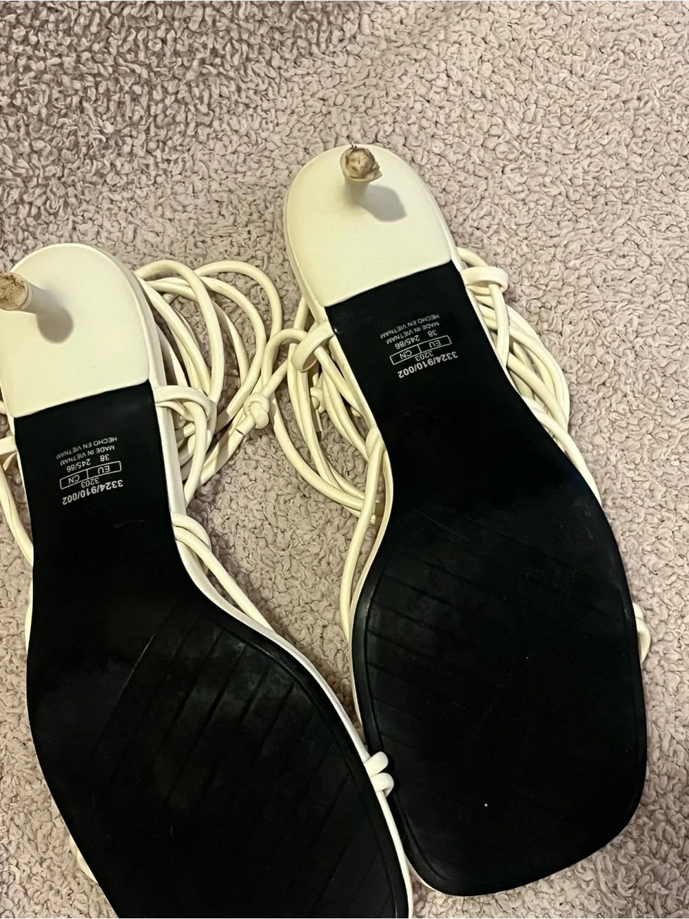 Zara White Lace-Up Wrap Strappy Kitten Heels Sandals - Picture 3 of 3